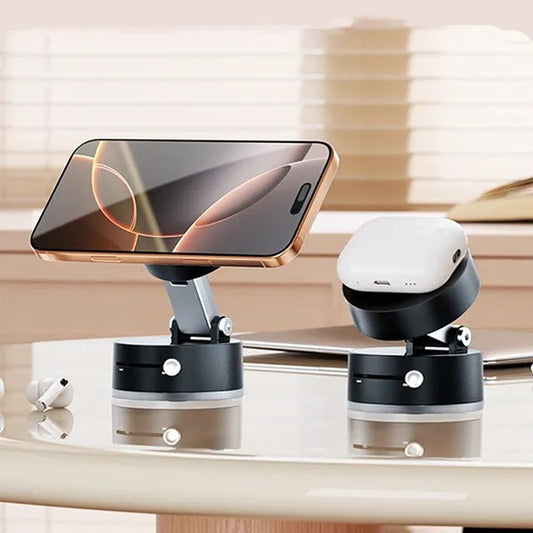 Vacuum Double-Sided Magnetic Phone Holder – 360° Rotating Universal Mobile Stand Mount for Car & Desk
