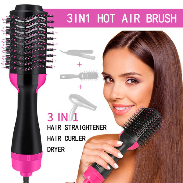 3-in-1 Hot Air Brush | Professional One-Step Hair Dryer, Straightener & Curler Styling Tool