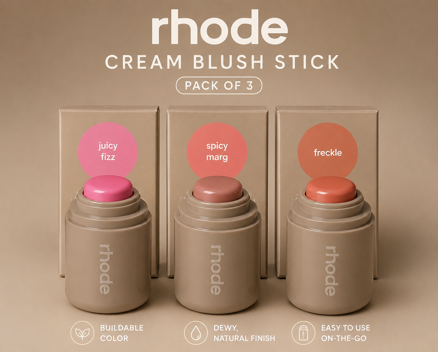 Rhode Cream Blush Stick Set of 3 | Hydrating Blendable Cheek & Lip Makeup Stick