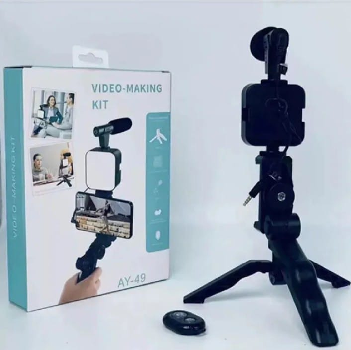 Portable Video Recording Setup with LED Light, Shotgun Microphone & Flexible Tripod