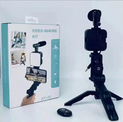 Portable Video Recording Setup with LED Light, Shotgun Microphone & Flexible Tripod