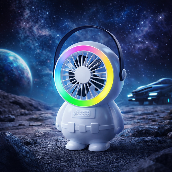 Astro Series Astronaut Mini Desktop Fan – USB Rechargeable Portable Fan with RGB Night Light