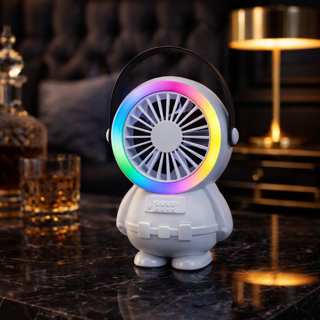 Astro Series Astronaut Mini Desktop Fan – USB Rechargeable Portable Fan with RGB Night Light