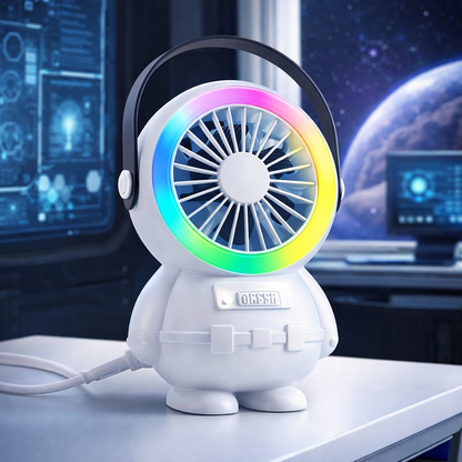 Astro Series Astronaut Mini Desktop Fan – USB Rechargeable Portable Fan with RGB Night Light