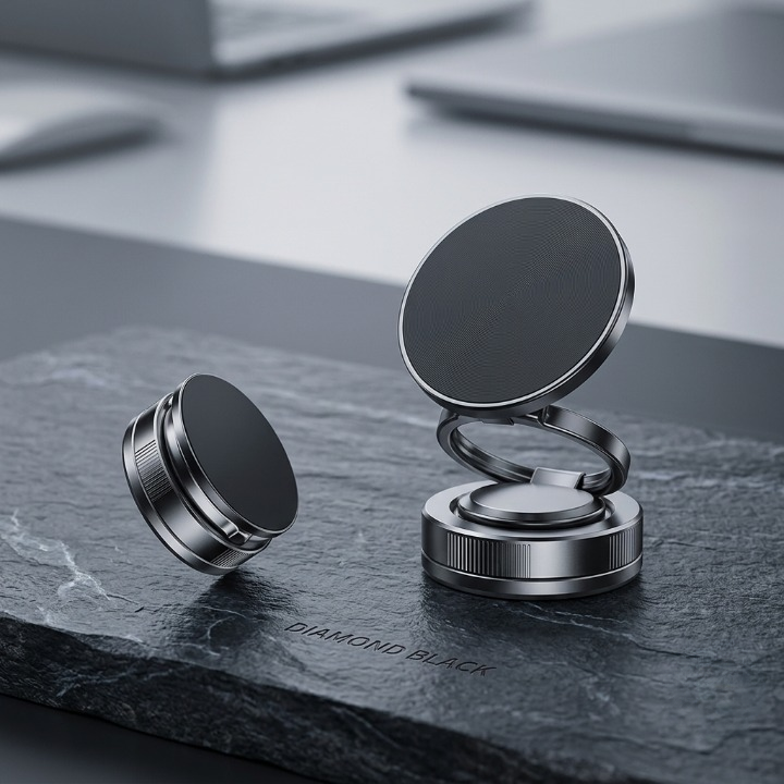 Vacuum Double-Sided Magnetic Phone Holder – 360° Rotating Universal Mobile Stand Mount for Car & Desk