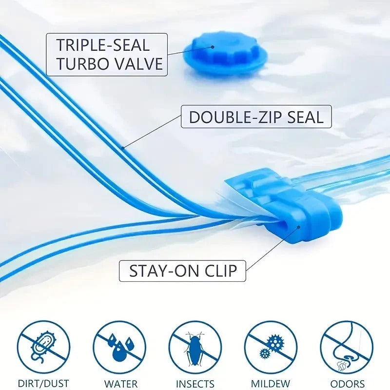 Vacuum Storage Bags Set of 5 – Space Saver Compression Bags with Hand Pump for Clothes, Bedding, Blankets & Travel