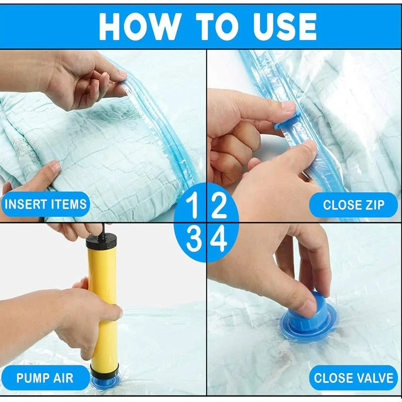 Vacuum Storage Bags Set of 5 – Space Saver Compression Bags with Hand Pump for Clothes, Bedding, Blankets & Travel