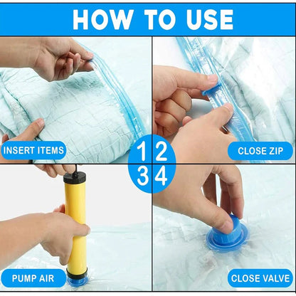 Vacuum Storage Bags Set of 5 – Space Saver Compression Bags with Hand Pump for Clothes, Bedding, Blankets & Travel