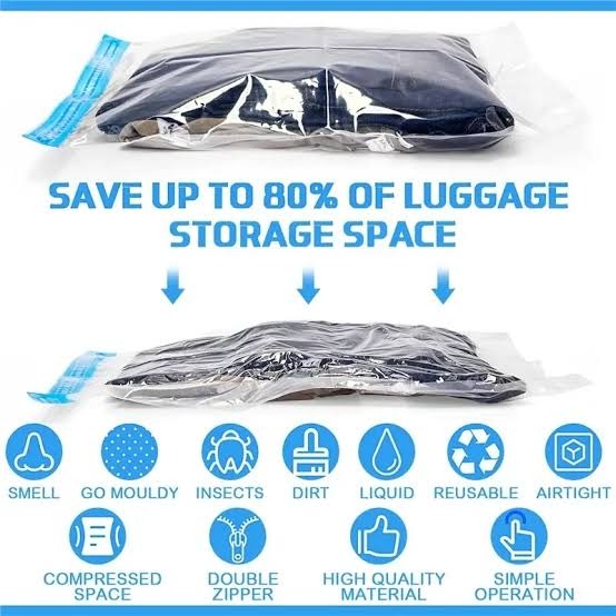 Vacuum Storage Bags Set of 5 – Space Saver Compression Bags with Hand Pump for Clothes, Bedding, Blankets & Travel