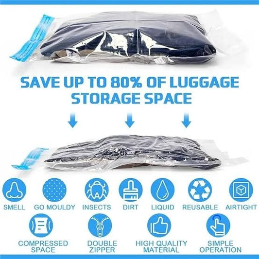 Vacuum Storage Bags Set of 5 – Space Saver Compression Bags with Hand Pump for Clothes, Bedding, Blankets & Travel