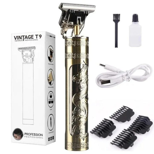 Vintage T9 Professional Hair Trimmer | USB Rechargeable Metal Body Clipper for Men